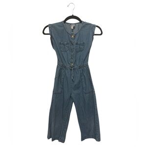 Girls Sleeveless Denim Jumpsuit – Button Front Drawstring Waist Size: 10